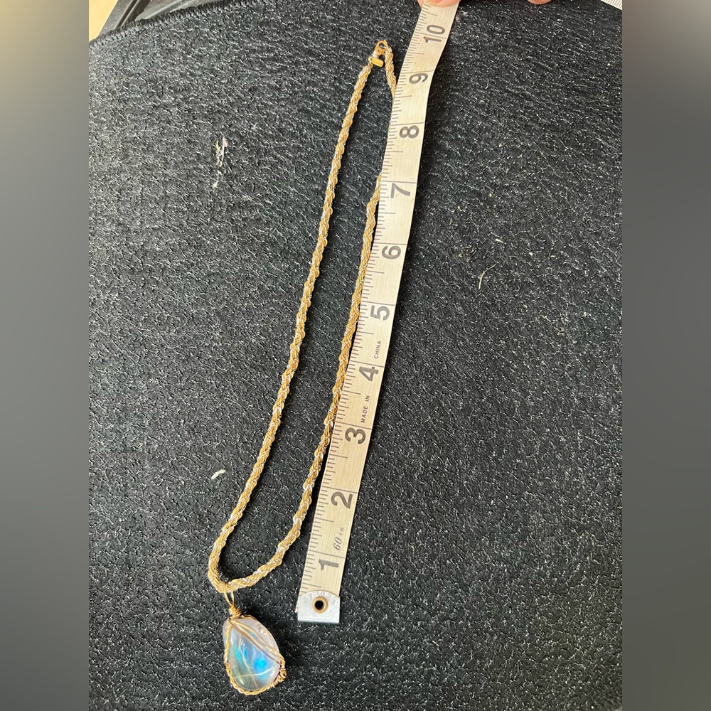 Aura Gemstone Wrapped Pendant w/ Vintage Monet Chain | 18" - Picture 11 of 15